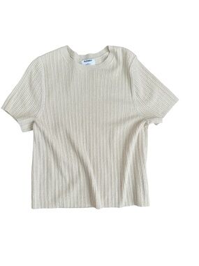 Old Navy Cream Ribbed Crewneck Short Sleeve Sweater Tee